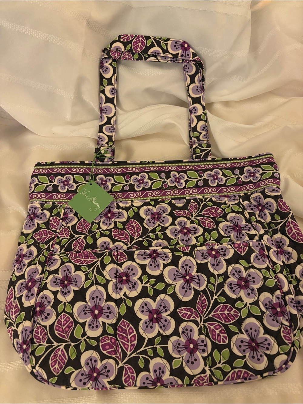 Vera Bradley Purple Floral Quilted Tote with Green Accents